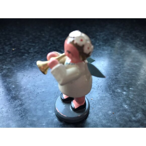Vtg Christmas Wooden Music Angel Playing The Trumpet Erzgebirge Made In Germany - Picture 3 of 8